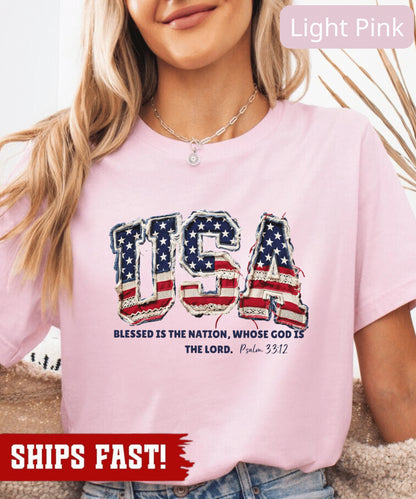 Christian American Flag Tee, 250 Years Patchwork USA Shirt, Patriotic Christian
