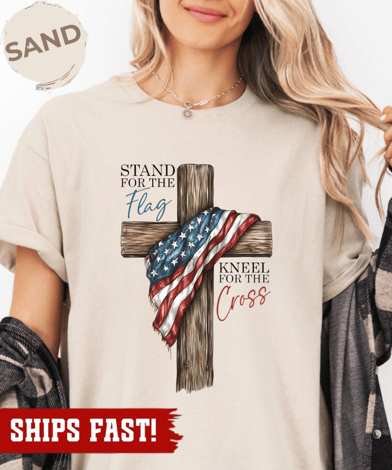 Stand for the Flag Shirt: Kneel for the Cross Tee, Christian American Gift