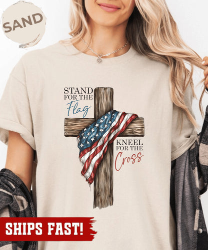 Stand for the Flag Shirt: Kneel for the Cross Tee, Christian American Gift