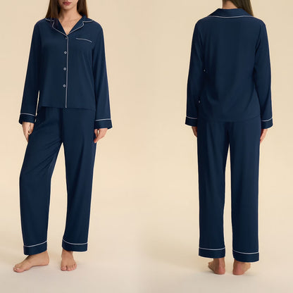 Matching Pajamas for Couples Valentines Cozy Button down Satin Sleepwear Shirts and Pants His and Hers Pajama Sets Comfy Lounge Set Navy XL