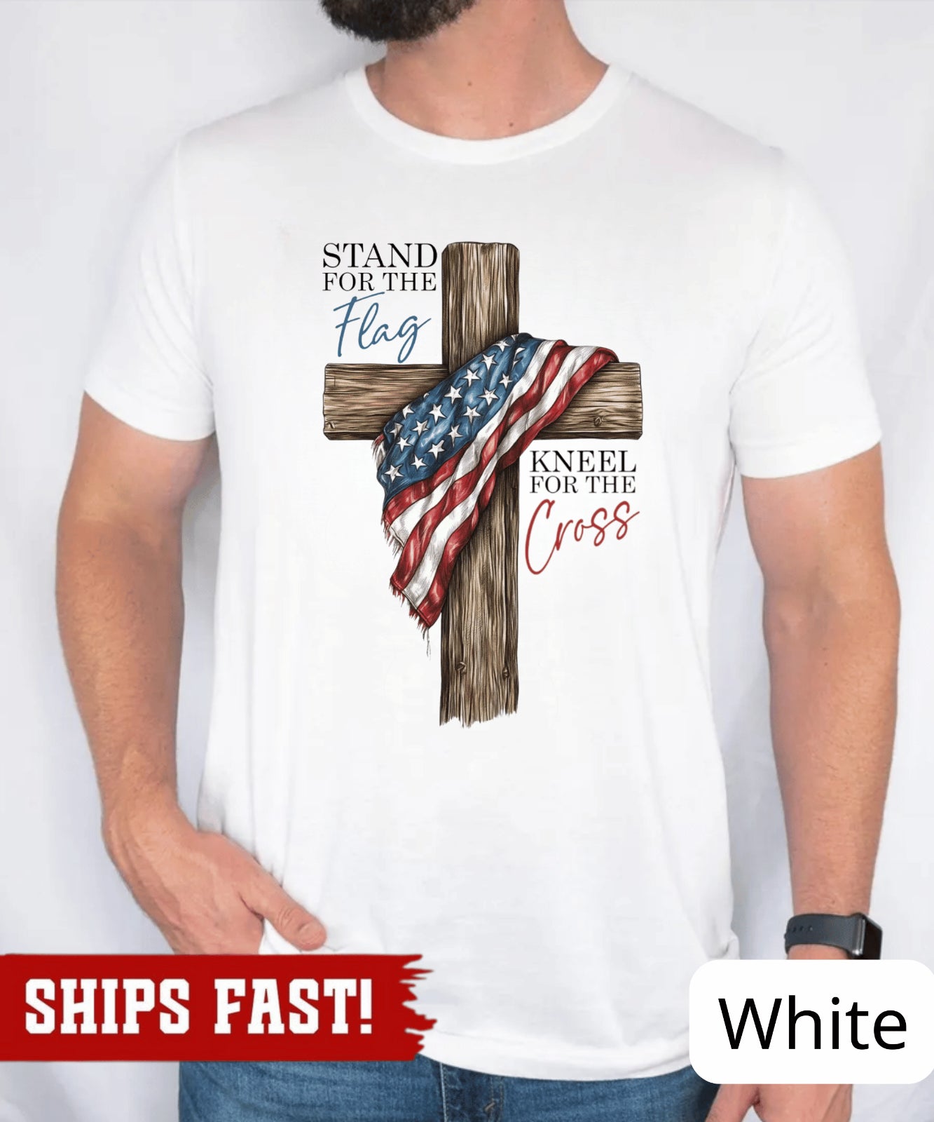 Stand for the Flag Shirt: Kneel for the Cross Tee, Christian American Gift