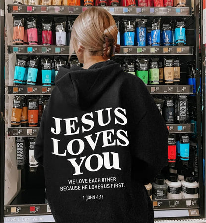 Christian Jesus Loves You Hoodies Women Religious Faith God Jesus Is King Sweatshirts Bible Verse Inspirational Tops