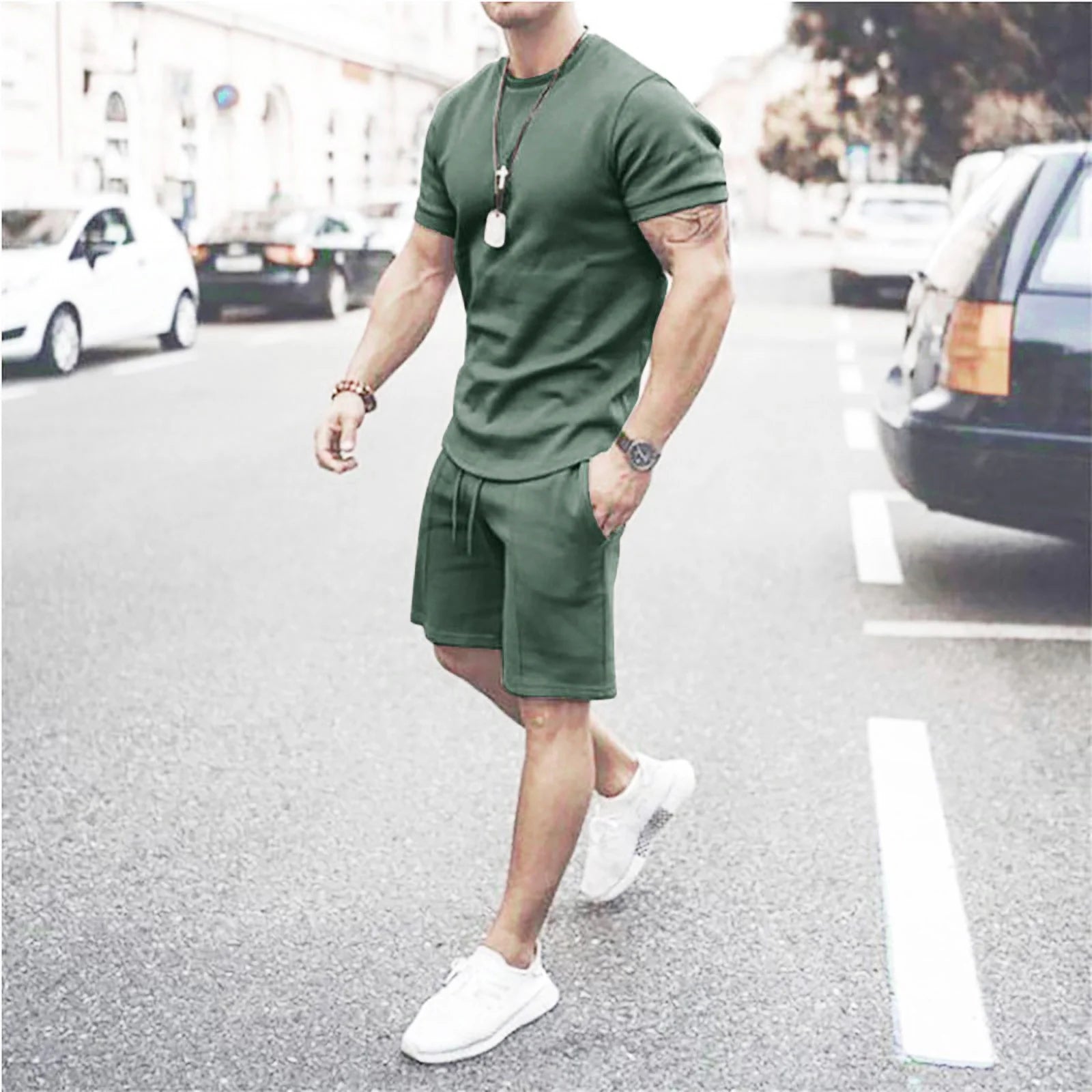 Mens Shorts Set Summer 2 Piece Outfits Casual Solid Shirt and Short Sets Athletic Sportswear Suit Sweatsuit Tracksuits