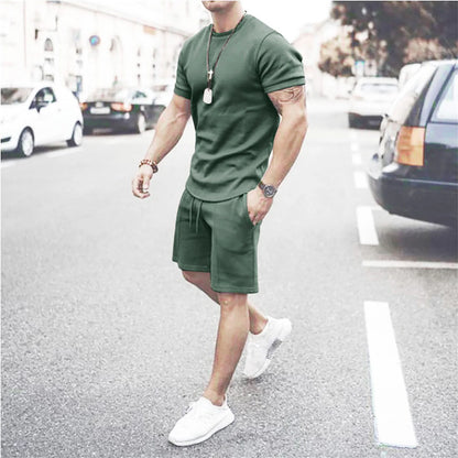 Mens Shorts Set Summer 2 Piece Outfits Casual Solid Shirt and Short Sets Athletic Sportswear Suit Sweatsuit Tracksuits