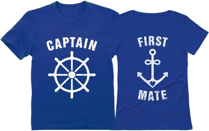 Funny Captain & First Mate Nautical Sailing Matching T-Shirts Set Couples Gift