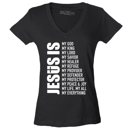 Jesus Is My Everything Women'S V-Neck T-Shirt Christian Church Faith Cross Tee