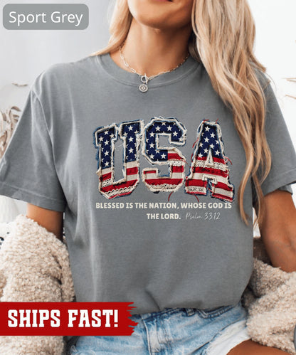 Christian American Flag Tee, 250 Years Patchwork USA Shirt, Patriotic Christian