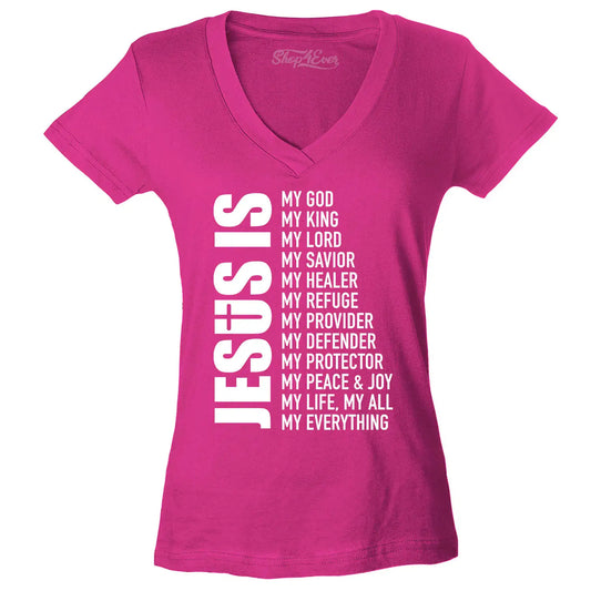 Jesus Is My Everything Women'S V-Neck T-Shirt Christian Church Faith Cross Tee