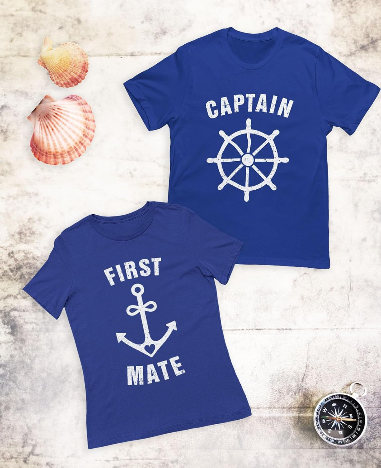 Funny Captain & First Mate Nautical Sailing Matching T-Shirts Set Couples Gift