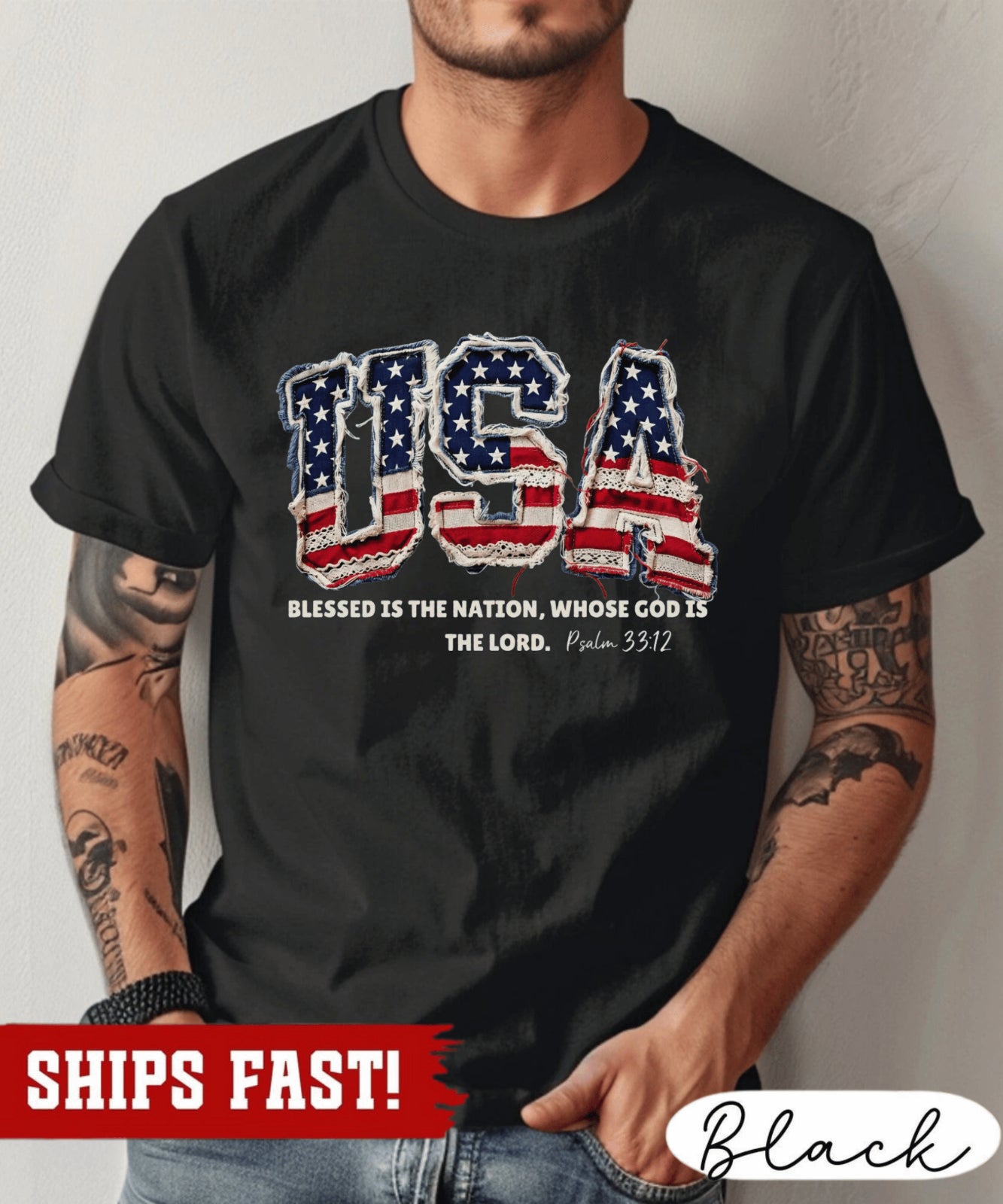 Christian American Flag Tee, 250 Years Patchwork USA Shirt, Patriotic Christian