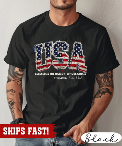 Christian American Flag Tee, 250 Years Patchwork USA Shirt, Patriotic Christian