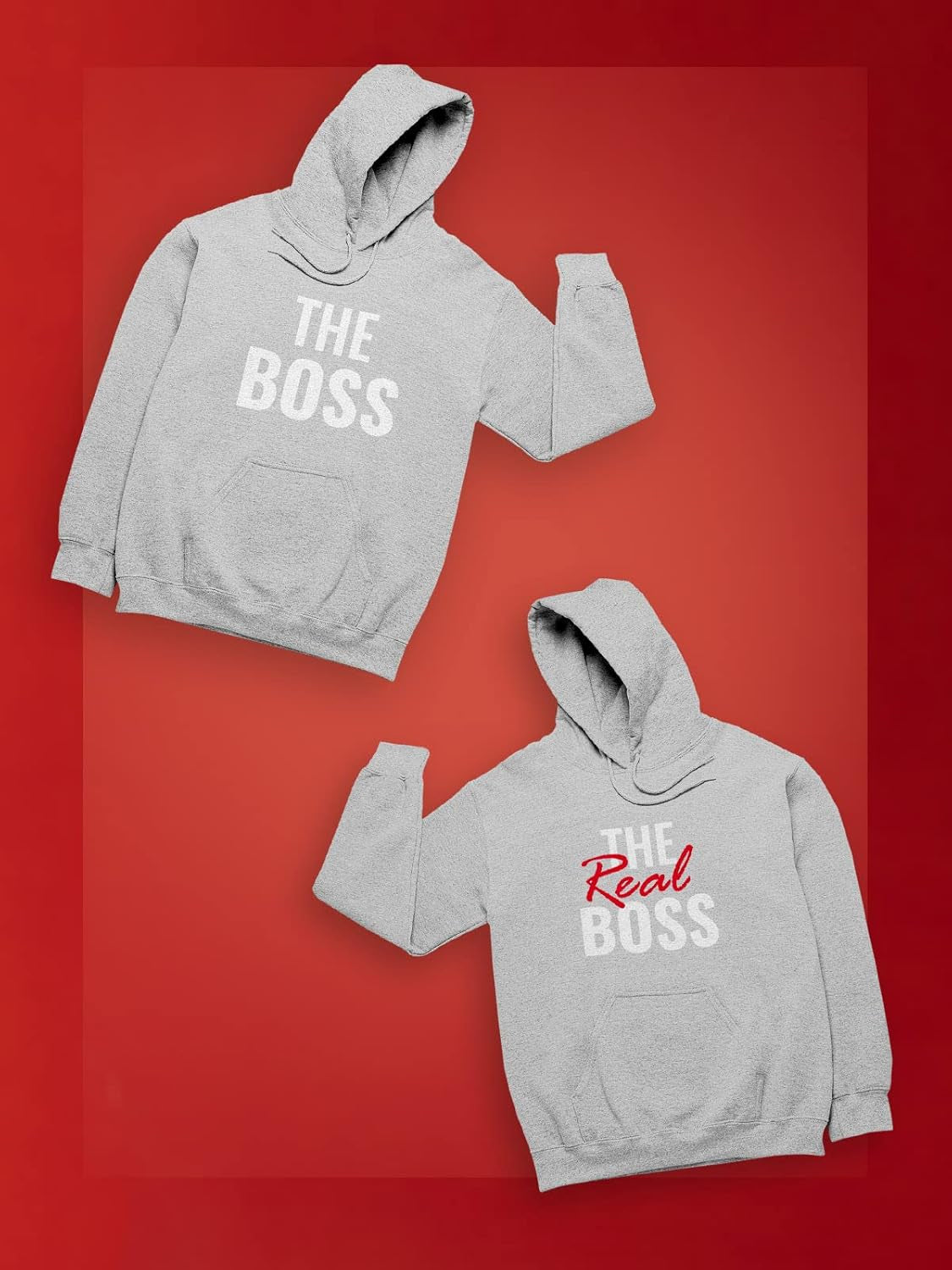 Matching Couple Hoodies - His and Hers the Boss & Real Boss Pullover Gift for Anniversary or Valentine'S Day