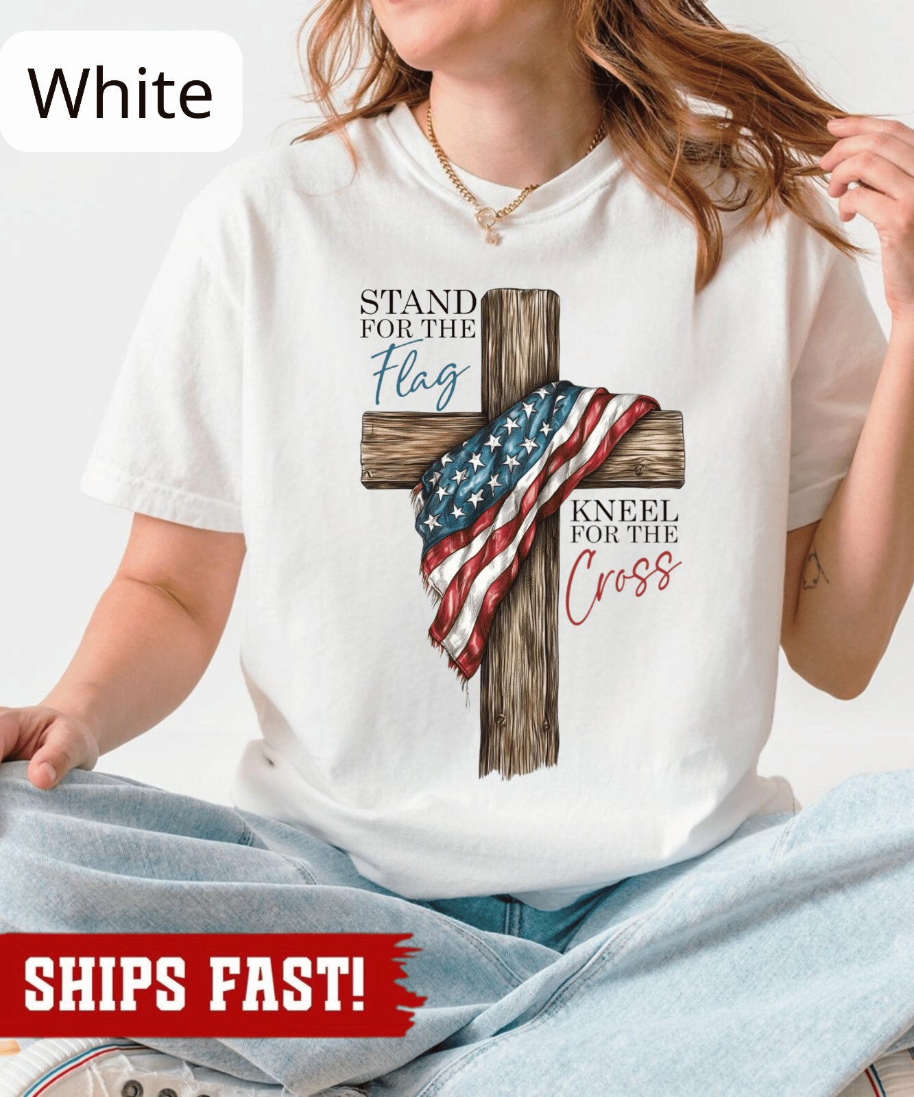 Stand for the Flag Shirt: Kneel for the Cross Tee, Christian American Gift