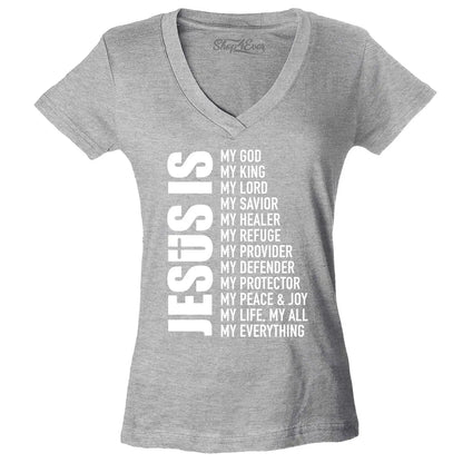 Jesus Is My Everything Women'S V-Neck T-Shirt Christian Church Faith Cross Tee