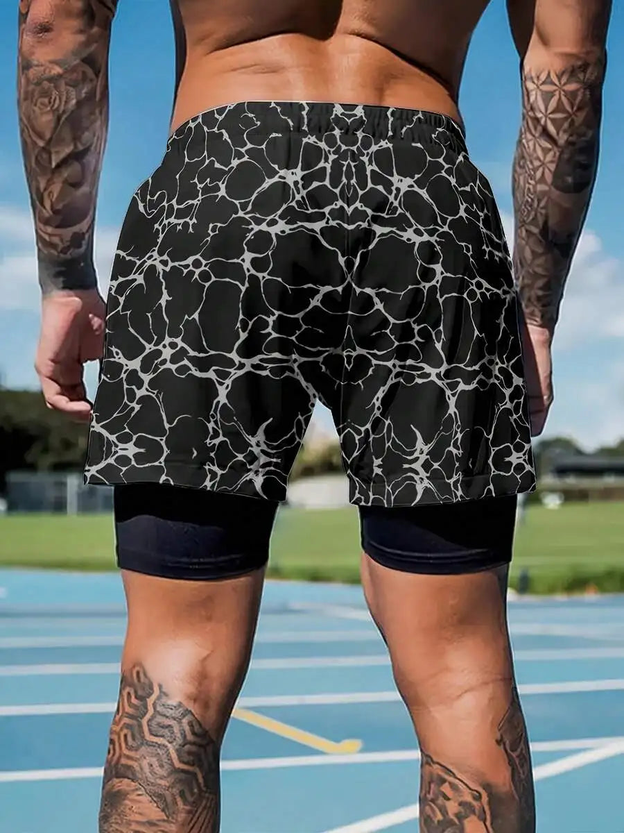 Mens 2-In-1 Printed Shorts Faith over Fear Quick-Dry Basketball Sportswear Street Style