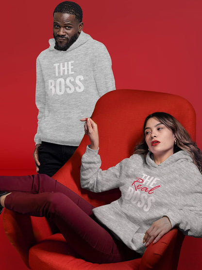 Matching Couple Hoodies - His and Hers the Boss & Real Boss Pullover Gift for Anniversary or Valentine'S Day
