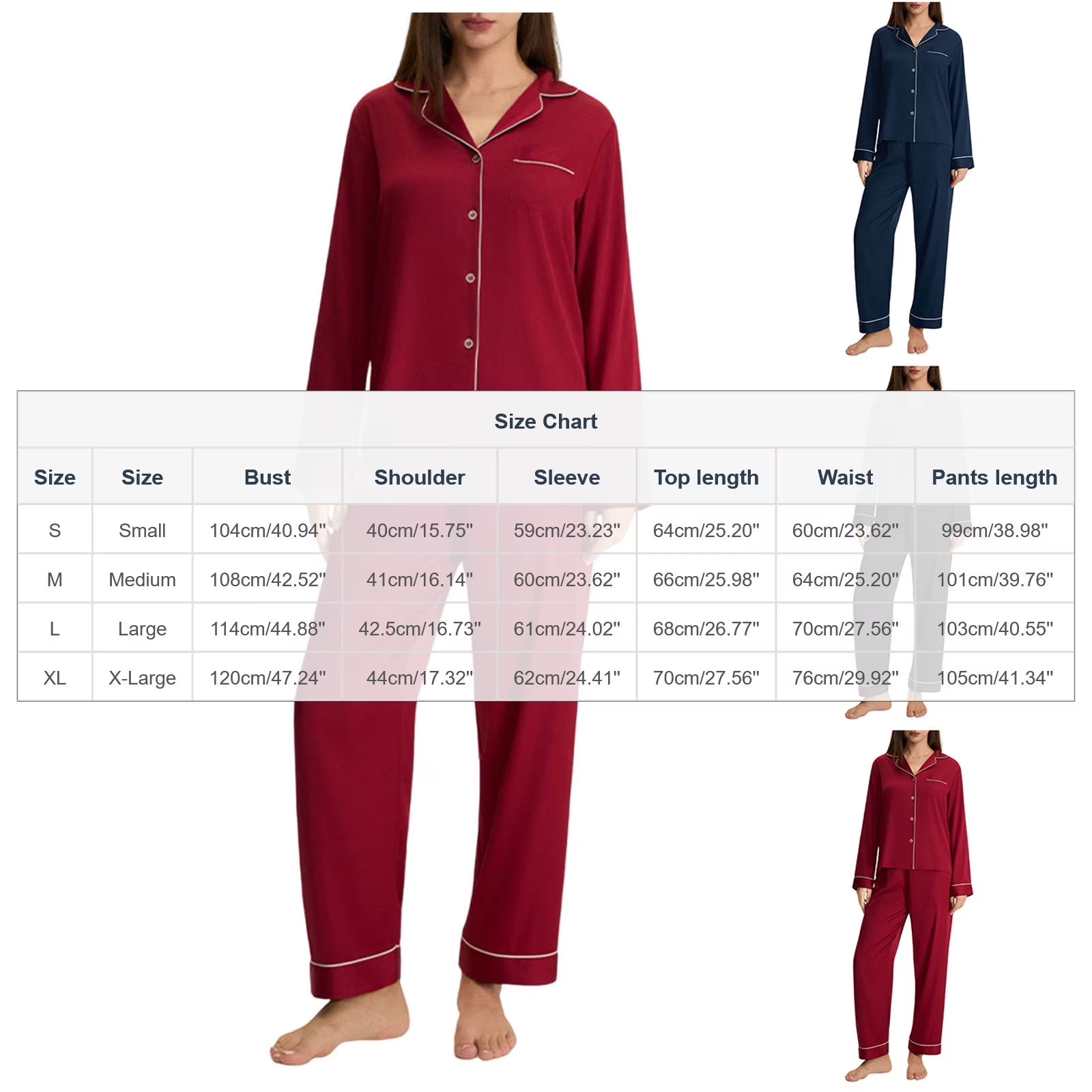 Matching Pajamas for Couples Valentines Cozy Button down Satin Sleepwear Shirts and Pants His and Hers Pajama Sets Comfy Lounge Set Navy XL