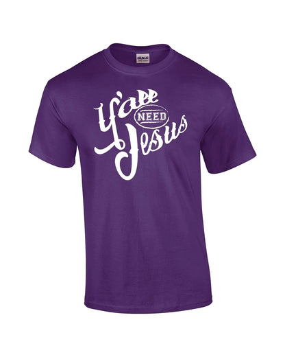 Ya'Ll Need Jesus Christian Short Sleeve T-Shirt-Purple-Large