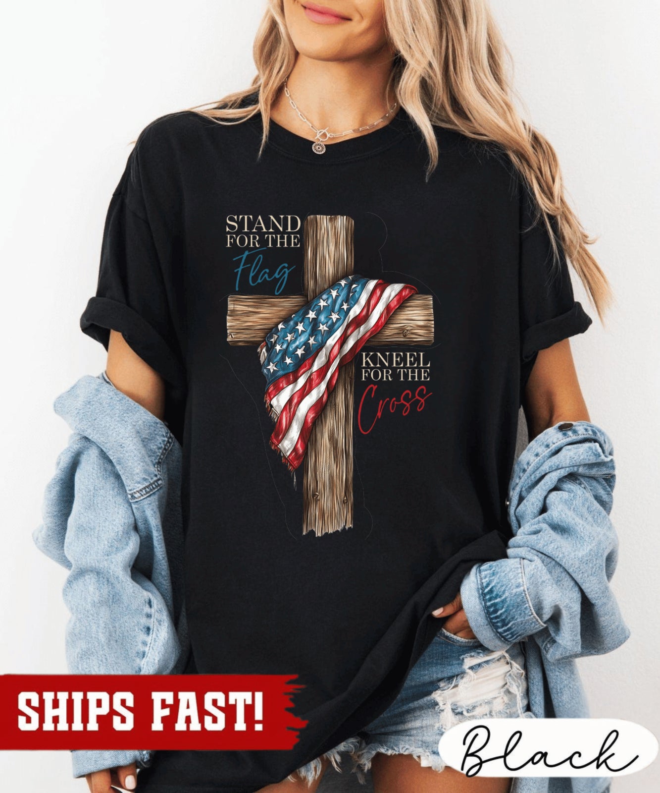 Stand for the Flag Shirt: Kneel for the Cross Tee, Christian American Gift