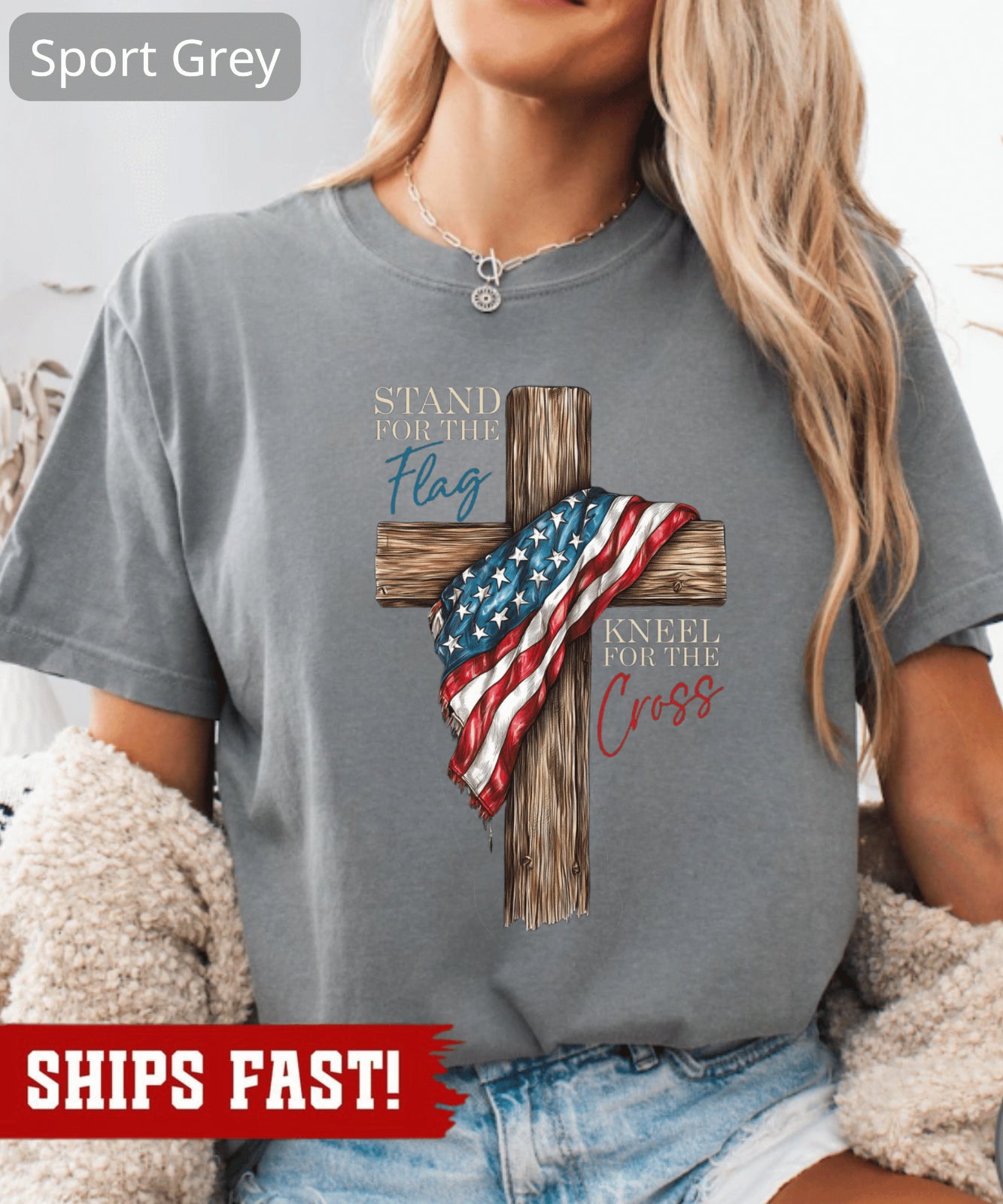 Stand for the Flag Shirt: Kneel for the Cross Tee, Christian American Gift
