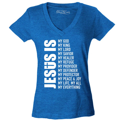 Jesus Is My Everything Women'S V-Neck T-Shirt Christian Church Faith Cross Tee