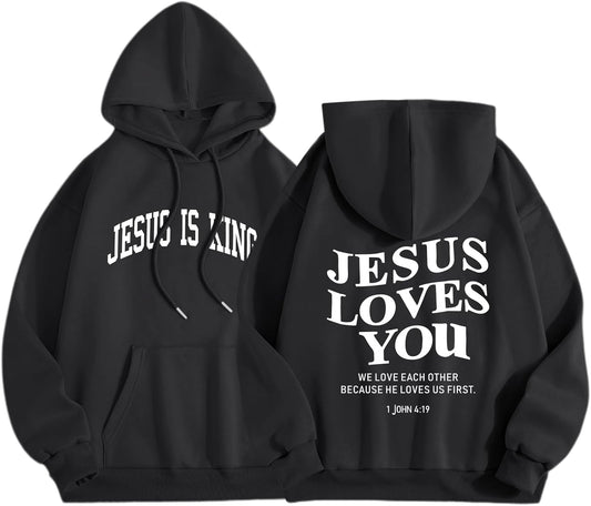 Christian Jesus Loves You Hoodies Women Religious Faith God Jesus Is King Sweatshirts Bible Verse Inspirational Tops