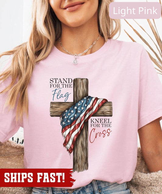 Stand for the Flag Shirt: Kneel for the Cross Tee, Christian American Gift