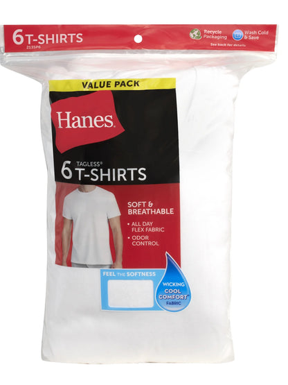 White T-Shirts Undershirts, 6-Pack, Undershirt T-Shirts with Odor Control