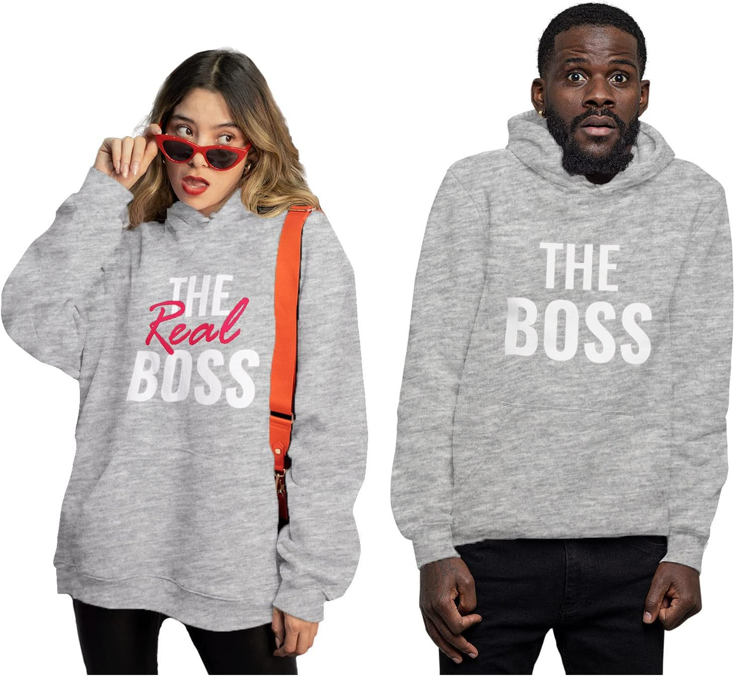 Matching Couple Hoodies - His and Hers the Boss & Real Boss Pullover Gift for Anniversary or Valentine'S Day