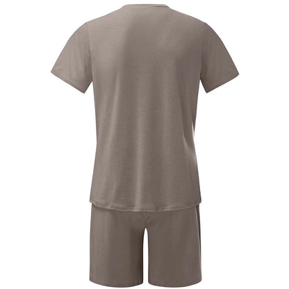 Mens Shorts Set Summer 2 Piece Outfits Casual Solid Shirt and Short Sets Athletic Sportswear Suit Sweatsuit Tracksuits