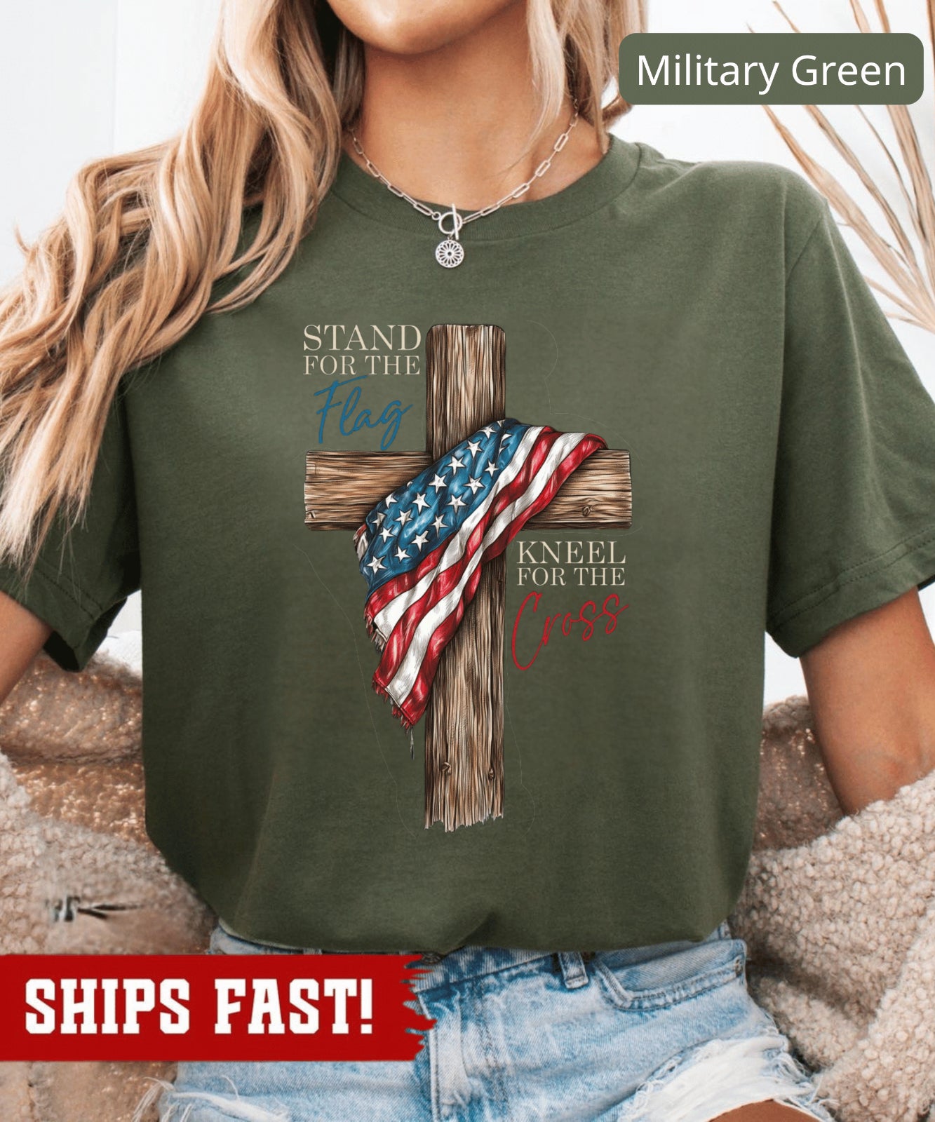 Stand for the Flag Shirt: Kneel for the Cross Tee, Christian American Gift