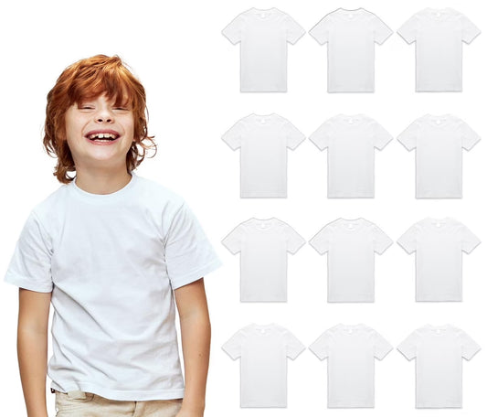 12 Pack Kids Cotton Tshirts Bulk, Wholesale Unisex Children Tees, Lightweight Tshirt Packs for Boys Girls