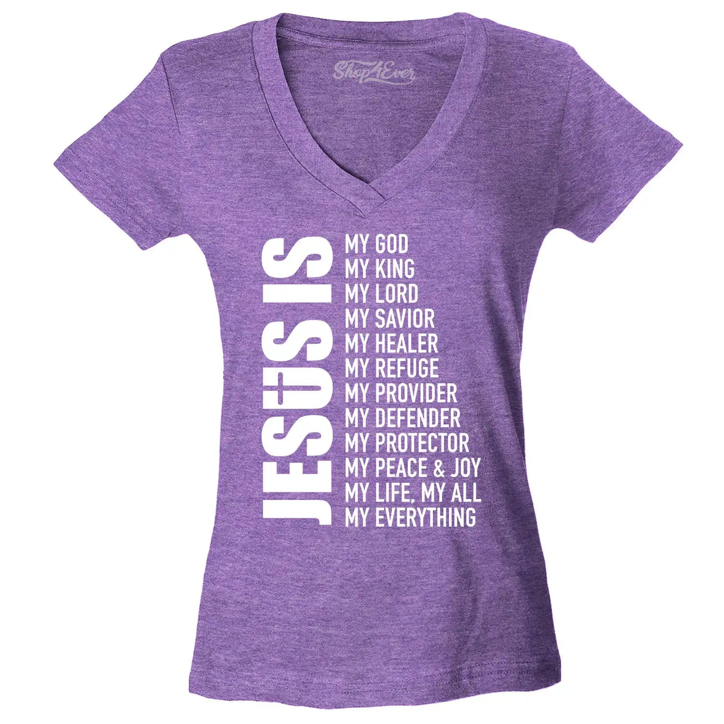 Jesus Is My Everything Women'S V-Neck T-Shirt Christian Church Faith Cross Tee