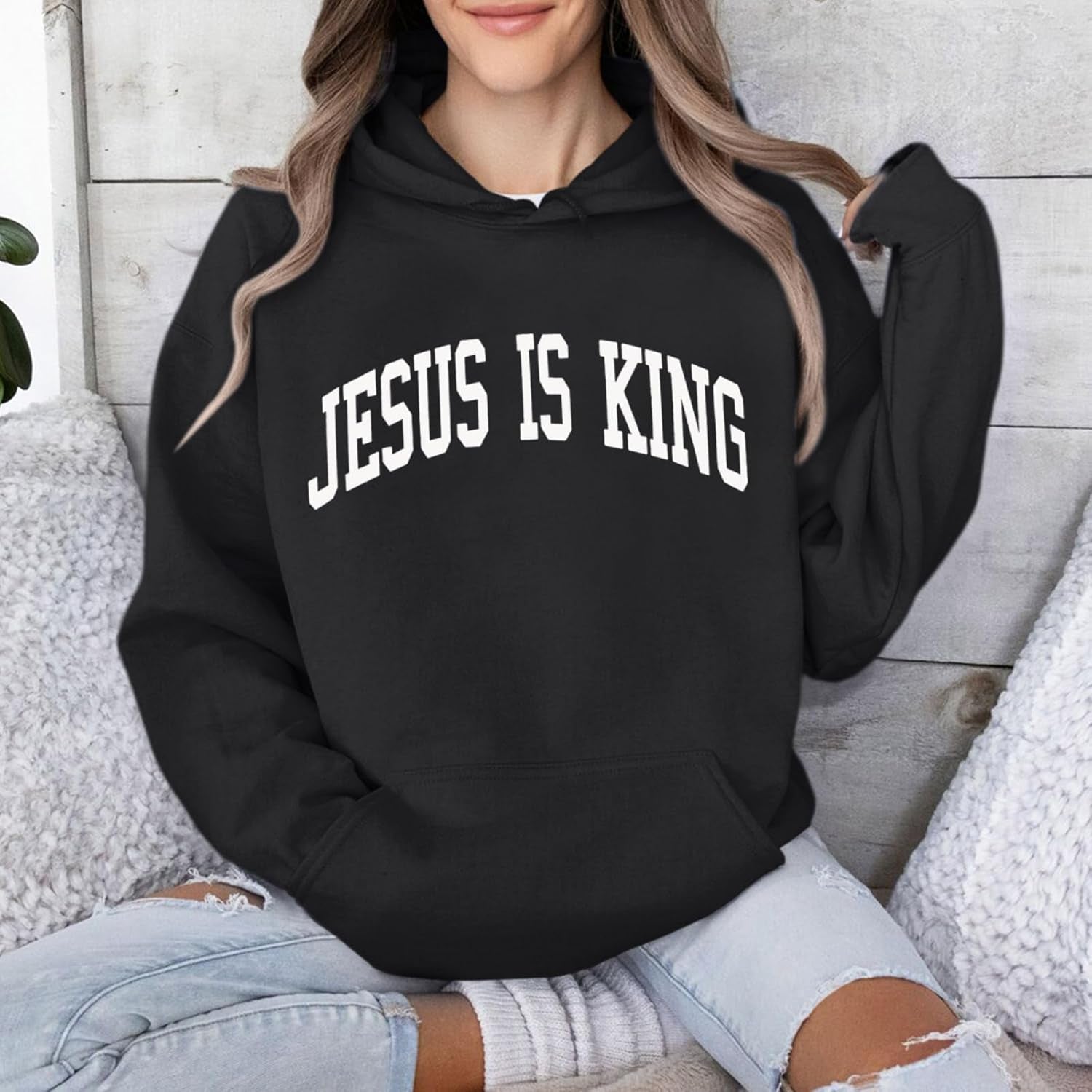 Christian Jesus Loves You Hoodies Women Religious Faith God Jesus Is King Sweatshirts Bible Verse Inspirational Tops