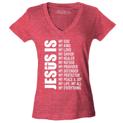 Jesus Is My Everything Women'S V-Neck T-Shirt Christian Church Faith Cross Tee