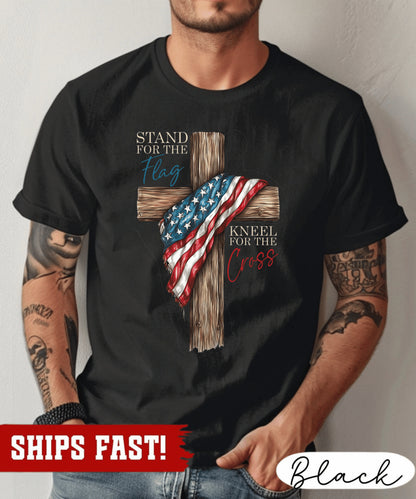 Stand for the Flag Shirt: Kneel for the Cross Tee, Christian American Gift