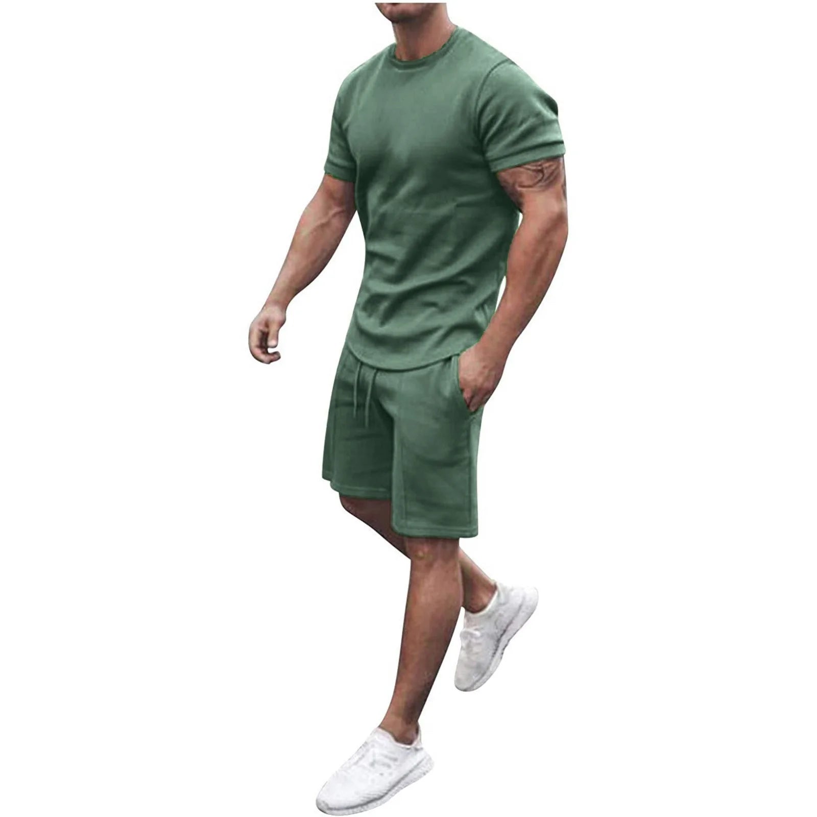 Mens Shorts Set Summer 2 Piece Outfits Casual Solid Shirt and Short Sets Athletic Sportswear Suit Sweatsuit Tracksuits