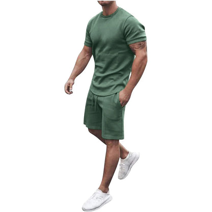 Mens Shorts Set Summer 2 Piece Outfits Casual Solid Shirt and Short Sets Athletic Sportswear Suit Sweatsuit Tracksuits