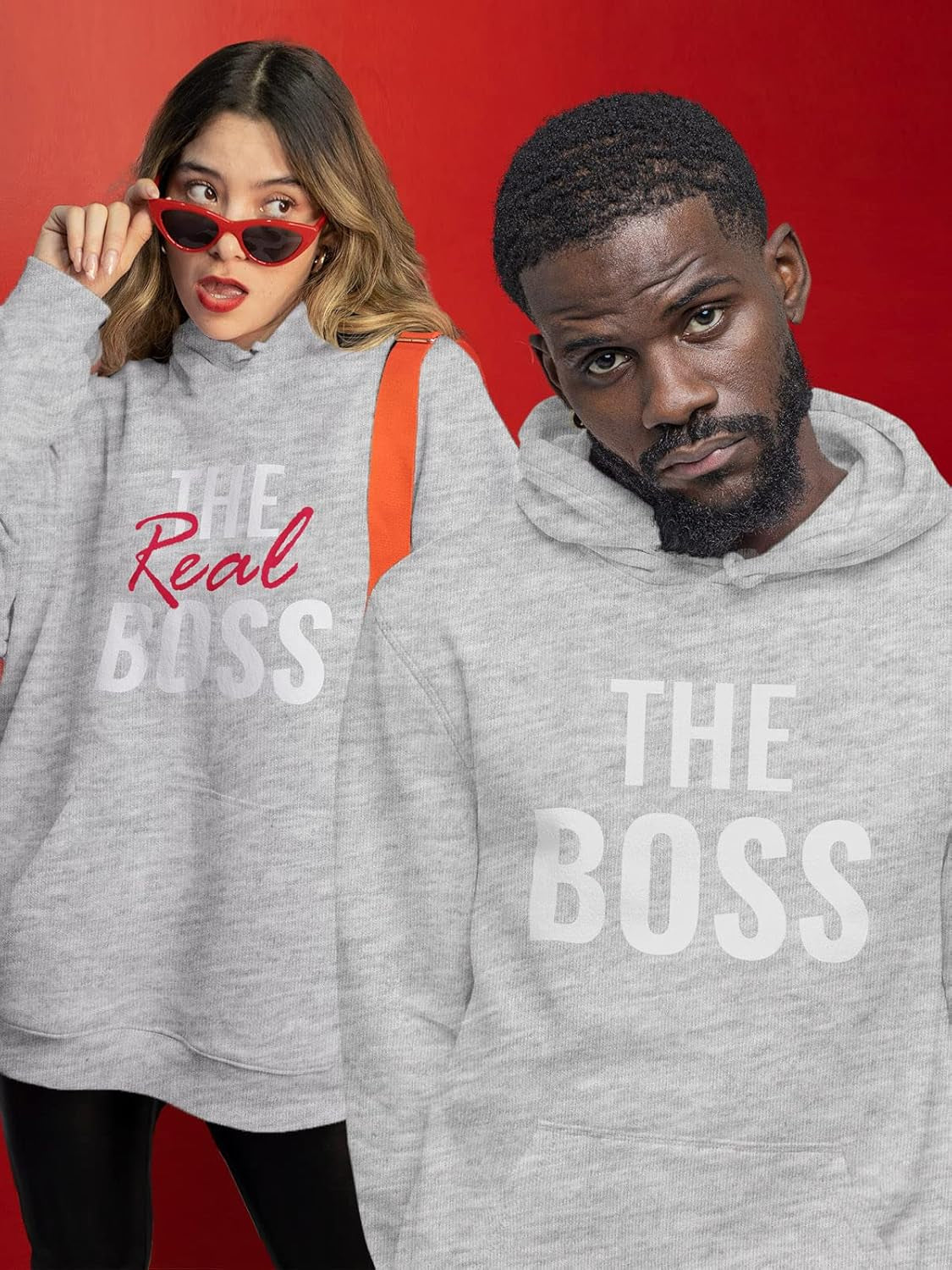 Matching Couple Hoodies - His and Hers the Boss & Real Boss Pullover Gift for Anniversary or Valentine'S Day